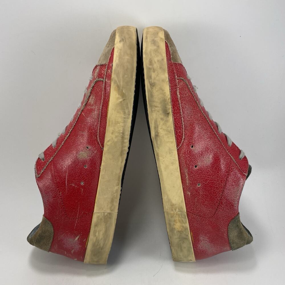 Golden Goose Super-Star Red Leather Sneakers Mens Size 42 Distressed Italy GGDB - Picture 6 of 11